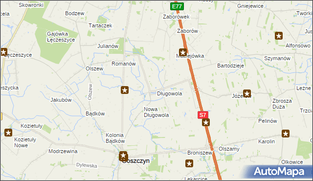 mapa Długowola gmina Goszczyn, Długowola gmina Goszczyn na mapie Targeo