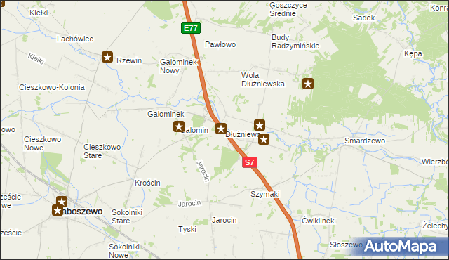 mapa Dłużniewo gmina Baboszewo, Dłużniewo gmina Baboszewo na mapie Targeo