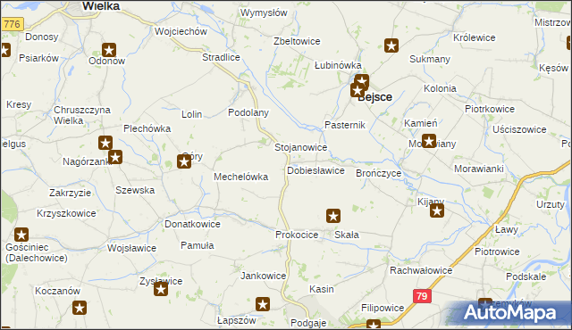 mapa Dobiesławice gmina Bejsce, Dobiesławice gmina Bejsce na mapie Targeo