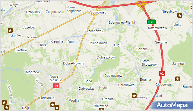 mapa Dobieszków gmina Stryków, Dobieszków gmina Stryków na mapie Targeo