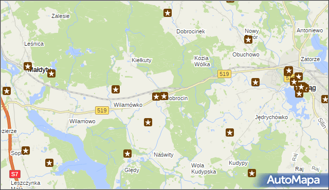 mapa Dobrocin gmina Małdyty, Dobrocin gmina Małdyty na mapie Targeo