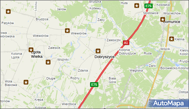 mapa Dobryszyce, Dobryszyce na mapie Targeo