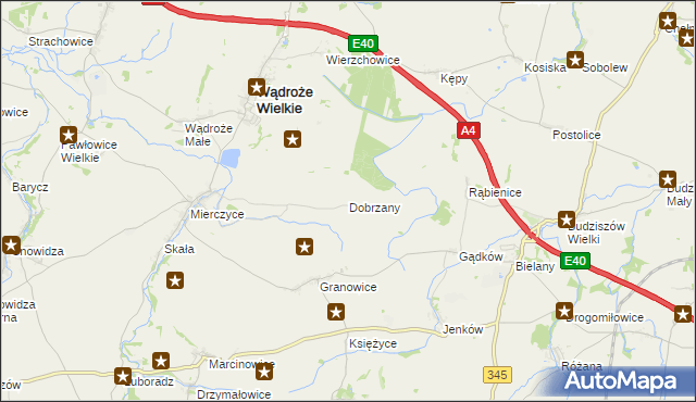 mapa Dobrzany gmina Wądroże Wielkie, Dobrzany gmina Wądroże Wielkie na mapie Targeo