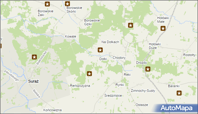 mapa Dołki gmina Turośń Kościelna, Dołki gmina Turośń Kościelna na mapie Targeo