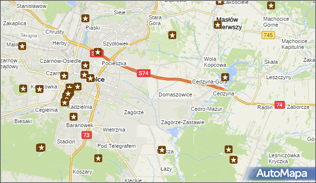 mapa Domaszowice gmina Masłów, Domaszowice gmina Masłów na mapie Targeo