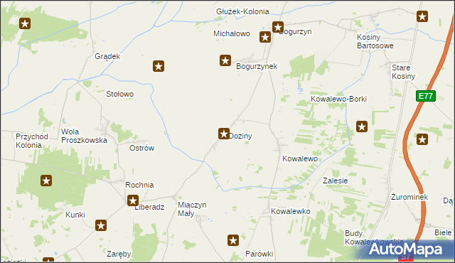 mapa Doziny, Doziny na mapie Targeo