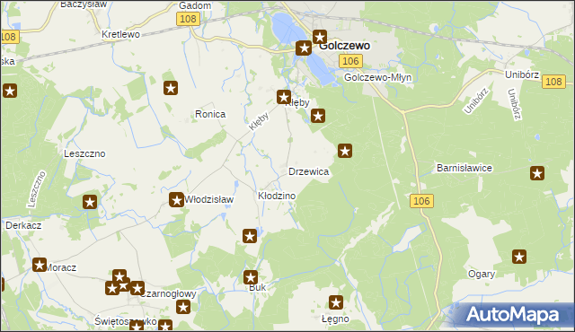mapa Drzewica gmina Golczewo, Drzewica gmina Golczewo na mapie Targeo
