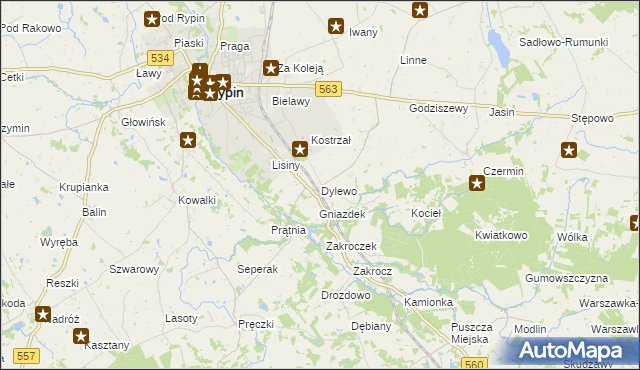 mapa Dylewo gmina Rypin, Dylewo gmina Rypin na mapie Targeo