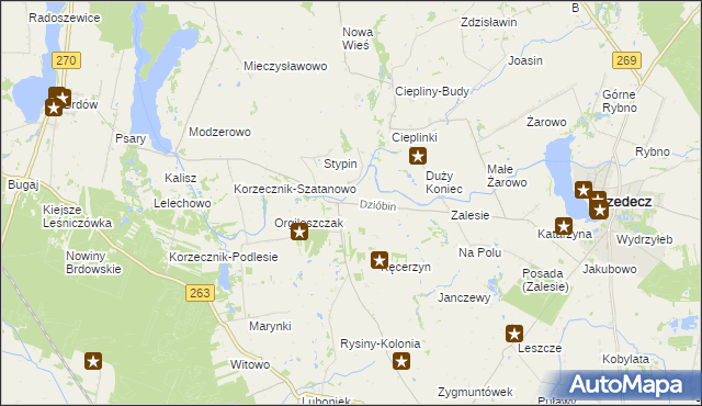 mapa Dzióbin, Dzióbin na mapie Targeo