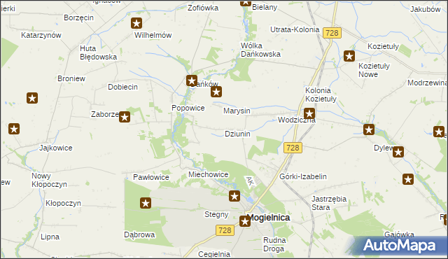 mapa Dziunin gmina Mogielnica, Dziunin gmina Mogielnica na mapie Targeo