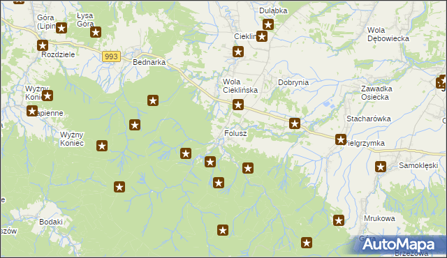 mapa Folusz gmina Dębowiec, Folusz gmina Dębowiec na mapie Targeo
