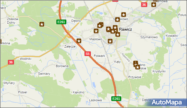 mapa Folwark gmina Rawicz, Folwark gmina Rawicz na mapie Targeo