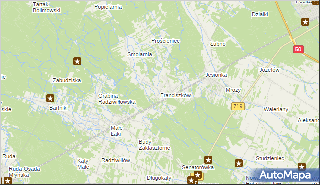 mapa Franciszków gmina Wiskitki, Franciszków gmina Wiskitki na mapie Targeo