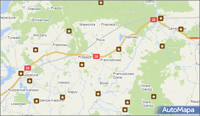 mapa Franciszkowo gmina Iława, Franciszkowo gmina Iława na mapie Targeo