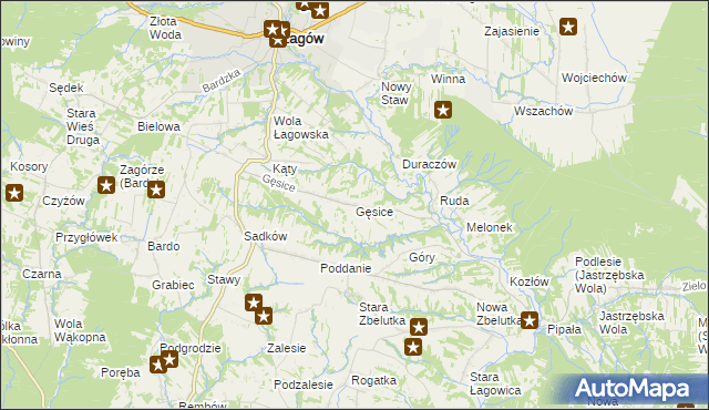 mapa Gęsice gmina Łagów, Gęsice gmina Łagów na mapie Targeo