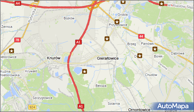 mapa Gierałtowice powiat gliwicki, Gierałtowice powiat gliwicki na mapie Targeo