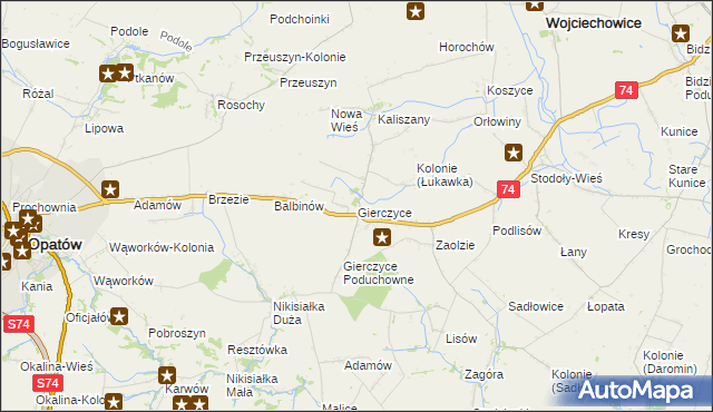 mapa Gierczyce gmina Wojciechowice, Gierczyce gmina Wojciechowice na mapie Targeo