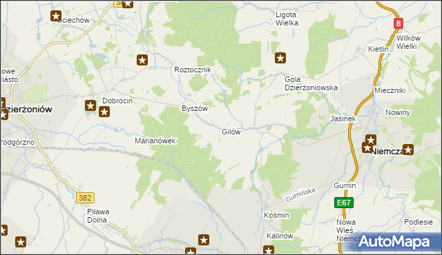 mapa Gilów gmina Niemcza, Gilów gmina Niemcza na mapie Targeo