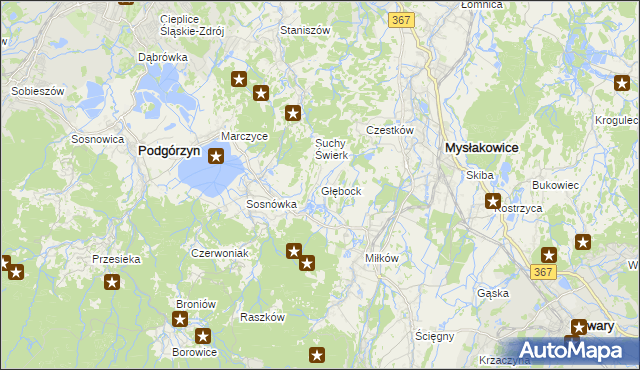 mapa Głębock gmina Podgórzyn, Głębock gmina Podgórzyn na mapie Targeo