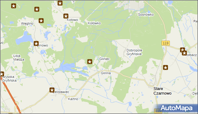 mapa Gliniec gmina Stare Czarnowo, Gliniec gmina Stare Czarnowo na mapie Targeo