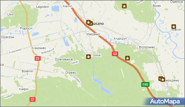 mapa Glinik gmina Deszczno, Glinik gmina Deszczno na mapie Targeo
