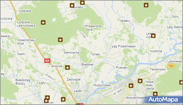 mapa Gnaty gmina Lelis, Gnaty gmina Lelis na mapie Targeo