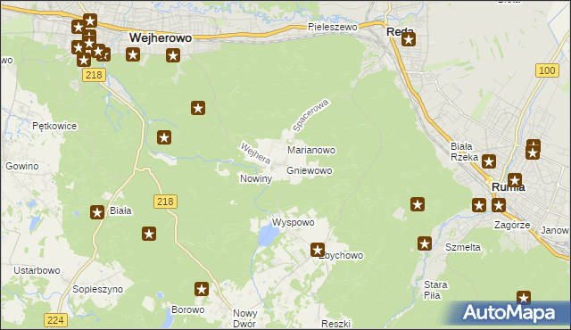 mapa Gniewowo gmina Wejherowo, Gniewowo gmina Wejherowo na mapie Targeo