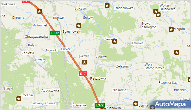 mapa Gocław gmina Pilawa, Gocław gmina Pilawa na mapie Targeo