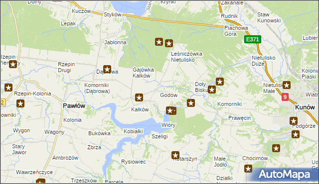 mapa Godów gmina Pawłów, Godów gmina Pawłów na mapie Targeo