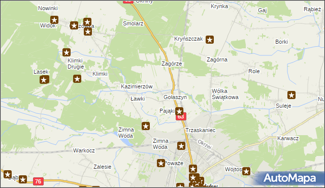 mapa Gołaszyn gmina Łuków, Gołaszyn gmina Łuków na mapie Targeo