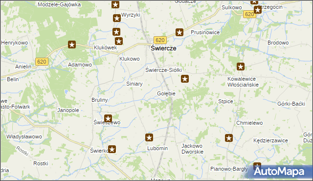 mapa Gołębie gmina Świercze, Gołębie gmina Świercze na mapie Targeo