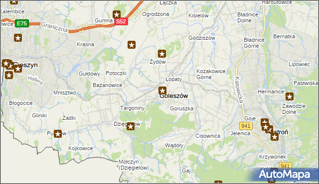 mapa Goleszów powiat cieszyński, Goleszów powiat cieszyński na mapie Targeo