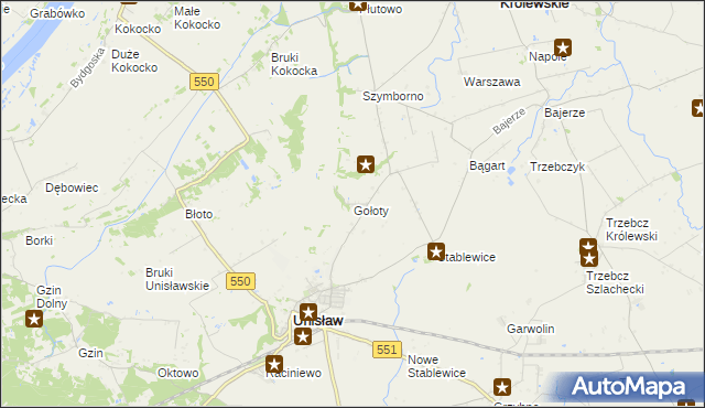 mapa Gołoty gmina Unisław, Gołoty gmina Unisław na mapie Targeo