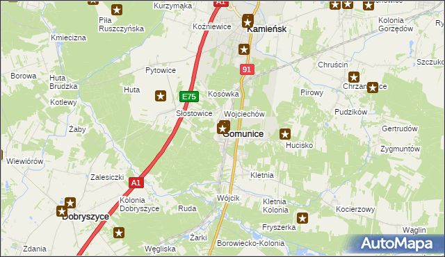 mapa Gomunice, Gomunice na mapie Targeo