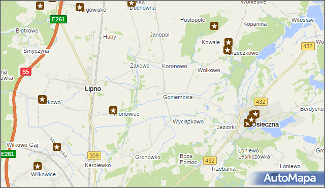 mapa Goniembice, Goniembice na mapie Targeo
