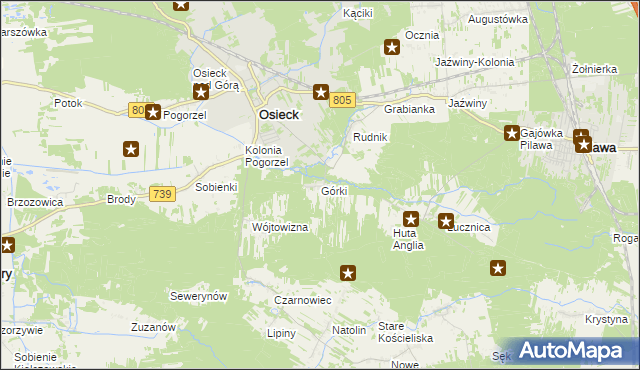 mapa Górki gmina Osieck, Górki gmina Osieck na mapie Targeo