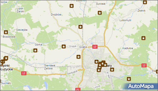 mapa Grabik gmina Żary, Grabik gmina Żary na mapie Targeo