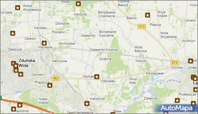 mapa Grabina gmina Łask, Grabina gmina Łask na mapie Targeo