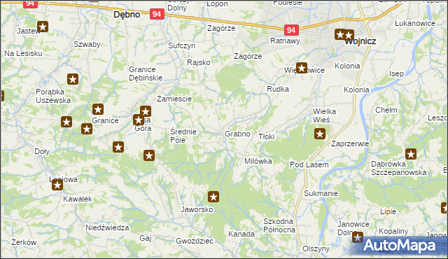 mapa Grabno gmina Wojnicz, Grabno gmina Wojnicz na mapie Targeo