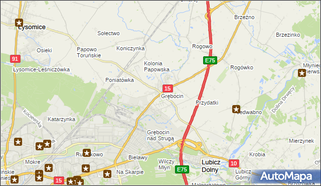 mapa Grębocin gmina Lubicz, Grębocin gmina Lubicz na mapie Targeo