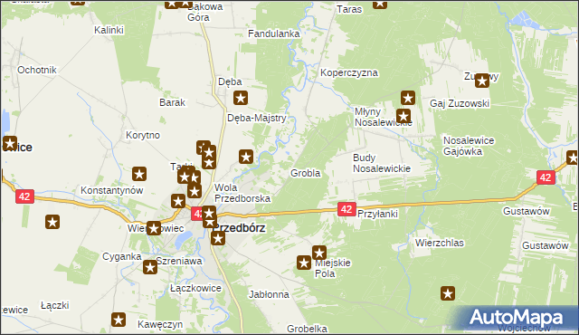mapa Grobla gmina Przedbórz, Grobla gmina Przedbórz na mapie Targeo