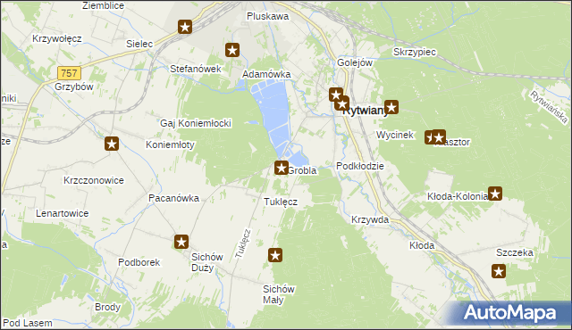 mapa Grobla gmina Rytwiany, Grobla gmina Rytwiany na mapie Targeo