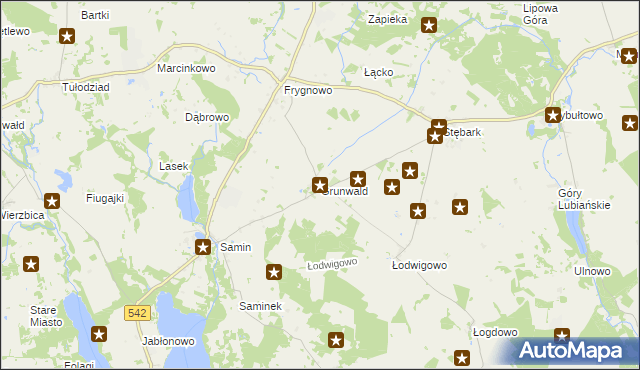 mapa Grunwald powiat ostródzki, Grunwald powiat ostródzki na mapie Targeo