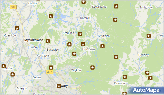 mapa Gruszków gmina Mysłakowice, Gruszków gmina Mysłakowice na mapie Targeo