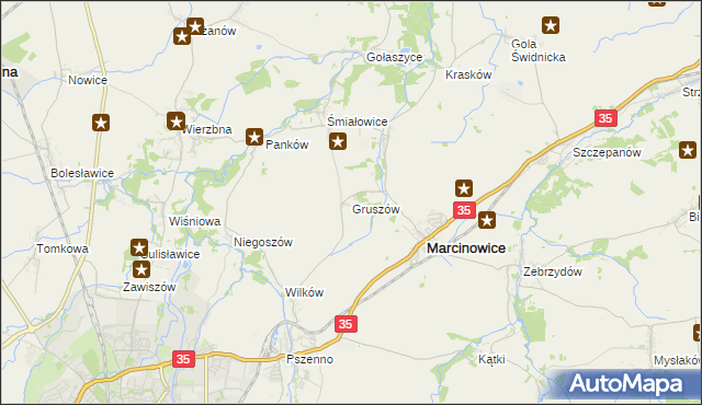 mapa Gruszów gmina Marcinowice, Gruszów gmina Marcinowice na mapie Targeo