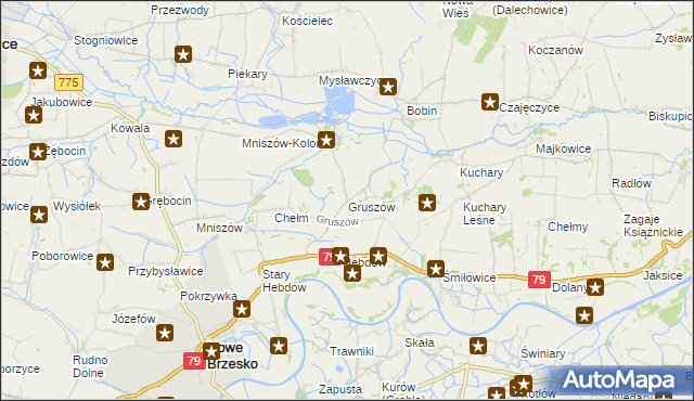 mapa Gruszów gmina Nowe Brzesko, Gruszów gmina Nowe Brzesko na mapie Targeo