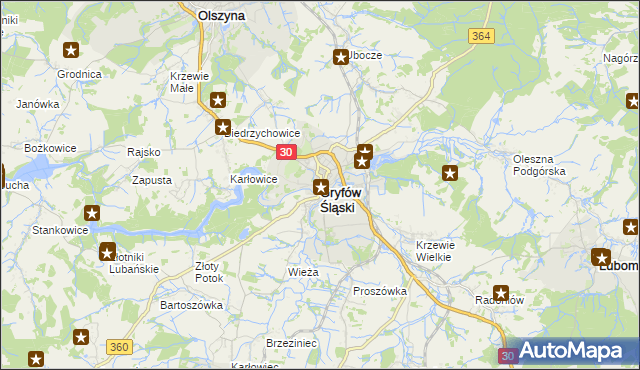 mapa Gryfów Śląski, Gryfów Śląski na mapie Targeo