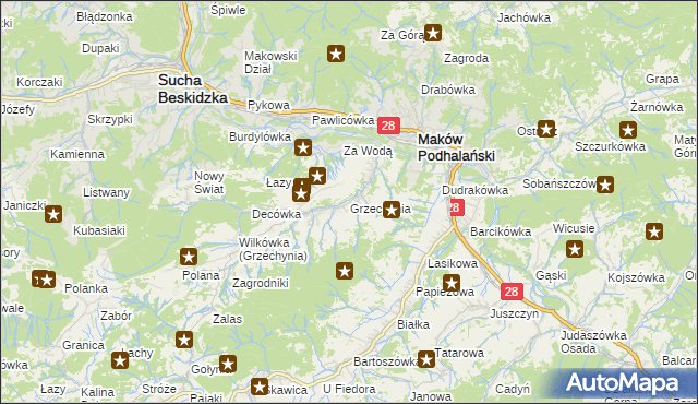 mapa Grzechynia, Grzechynia na mapie Targeo