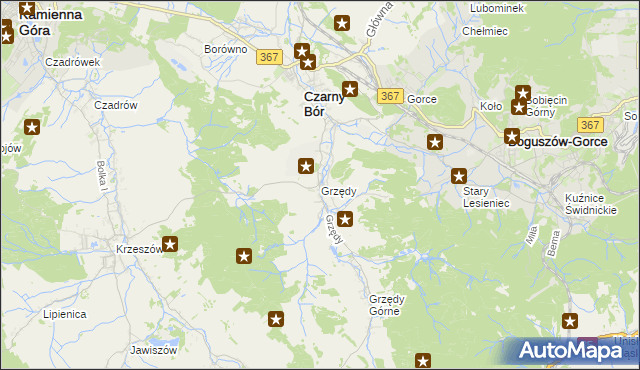 mapa Grzędy gmina Czarny Bór, Grzędy gmina Czarny Bór na mapie Targeo
