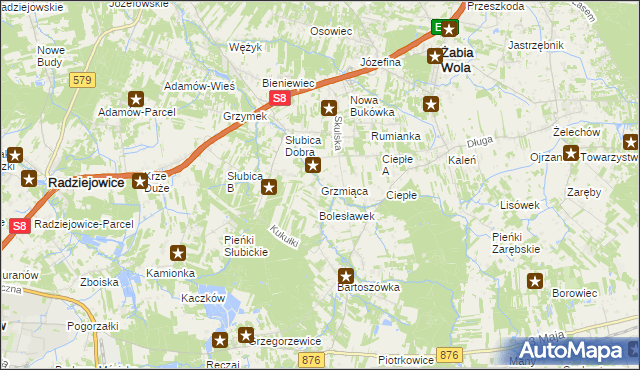mapa Grzmiąca gmina Żabia Wola, Grzmiąca gmina Żabia Wola na mapie Targeo
